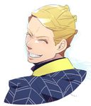  blonde_hair closed_eyes from_behind grin hanaichi_(hana13) jojo_no_kimyou_na_bouken looking_back lowres male_focus prosciutto smile solo upper_body 