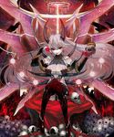  breasts cleavage highres horns large_breasts long_hair shingoku_no_valhalla_gate silver_hair skull solo thighhighs tokiti wings 
