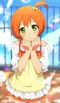  camisole camisole_over_clothes casual cowboy_shot green_eyes hair_bobbles hair_ornament hoshizora_rin looking_at_viewer love_live! love_live!_school_idol_project ogipote one_side_up orange_hair short_hair skirt smile solo thighhighs 