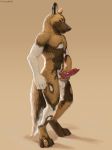  2018 4_toes 5_fingers african_wild_dog animal_genitalia animal_penis anthro balls brown_fur canine canine_penis erection fur green_eyes knot male mammal nude penis simple_background solo spots standing tan_fur toes virtyalfobo white_fur 
