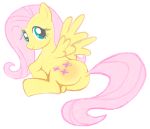  cutie_mark equine female feral fluffy fluffy_tail fluttershy_(mlp) friendship_is_magic fur hair jetfrozen long_tail looking_at_viewer looking_back mammal my_little_pony pegasus pink_hair smile solo wings yellow_fur 