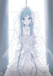  alternate_costume aoki_hagane_no_arpeggio blue_eyes blue_hair blush bouquet choker dress flower jewelry long_hair luzi mole mole_under_mouth necklace signature sketch smile solo spot_color takao_(aoki_hagane_no_arpeggio) veil very_long_hair wedding_dress window 