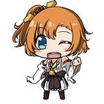  ;d blue_eyes carillus chibi cosplay kantai_collection kongou_(kantai_collection) kongou_(kantai_collection)_(cosplay) kousaka_honoka love_live! love_live!_school_idol_project nontraditional_miko one_eye_closed one_side_up open_mouth orange_hair smile solo white_background 