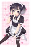  alternate_costume bad_id bad_pixiv_id black_eyes black_legwear enmaided frills gradient_hair grey_hair highres kantai_collection leg_garter looking_at_viewer maid maid_headdress momoirone multicolored_hair open_mouth pantyhose solo tokitsukaze_(kantai_collection) twintails whispering wrist_cuffs 