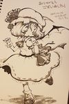  :o bat_wings blush brooch dated dress fang hat hat_ribbon jewelry karaagetarou looking_back mary_janes mob_cap monochrome photo puffy_short_sleeves puffy_sleeves remilia_scarlet ribbon shoes short_sleeves signature sketch socks tooth touhou traditional_media vampire walking wings wrist_cuffs 