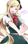  belt blonde_hair blue_eyes blush bow braid danganronpa dress french_braid hair_bow long_hair open_mouth ponytail puffy_short_sleeves puffy_sleeves shine5s short_sleeves smile solo sonia_nevermind super_danganronpa_2 very_long_hair 