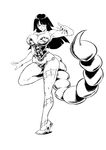  adiane breasts cleavage corset damien_dozias dress eyepatch greyscale high_heels highres large_breasts long_hair monochrome panties scorpion_tail solo tail tattoo tengen_toppa_gurren_lagann underwear 