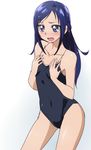  bare_shoulders blue_eyes blue_hair blush collarbone competition_school_swimsuit covered_navel dokidoki!_precure embarrassed hishikawa_rikka long_hair manji_(tenketsu) one-piece_swimsuit precure school_swimsuit solo swimsuit 