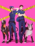  bad_id bad_pixiv_id black_hair crossover cuffs free! full_body future_fish gen_2_pokemon gen_3_pokemon handcuffs hat hat_removed headwear_removed houndoom male_focus matsuoka_rin mightyena multiple_boys pokemon pokemon_(creature) police police_uniform red_eyes red_hair ronisuke uniform yamazaki_sousuke 