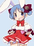  animal_ears blue_eyes blue_hair bunny_ears cosplay di_gi_charat hair_cubes hair_ornament mizushima_(p201112) naganohara_mio nichijou short_hair solo twintails usada_hikaru usada_hikaru_(cosplay) 