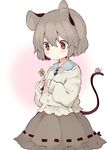  akagashi_hagane animal_ears bad_id bad_pixiv_id blush clover four-leaf_clover grey_hair mouse mouse_ears mouse_tail nazrin red_eyes ribbon-trimmed_skirt ribbon_trim short_hair skirt sleeves_past_wrists tail touhou 