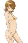  bare_shoulders bikini breasts brown_eyes brown_hair heartcatch_precure! manji_(tenketsu) micro_bikini myoudouin_itsuki precure shiny shiny_hair short_hair small_breasts solo string_bikini swimsuit yellow_bikini 