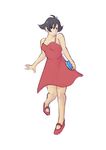  bag bare_shoulders black_hair breasts casual cleavage drawfag dress handbag makoto_(street_fighter) mary_janes red_dress red_footwear shoes short_hair solo street_fighter 