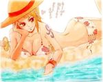  1girl bikini breasts butt_crack cleavage hat large_breasts nami nami_(one_piece) one_piece orange_hair solo straw_hat strawhat swimsuit tattoo water 