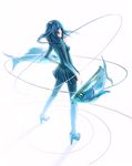  arsenixc bad_id bad_pixiv_id blue_eyes blue_hair fish flying_fish high_heels highres long_hair looking_back original pantyhose shoes skirt solo 