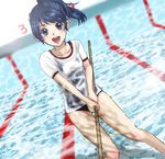  bad_id bad_pixiv_id blue_eyes blue_hair broom cleaning dutch_angle keito_(mask) no_pants one-piece_swimsuit original ponytail pool school_swimsuit see-through short_hair solo swimsuit swimsuit_under_clothes wet 