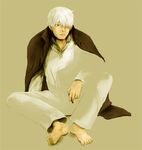  aoyagi barefoot cigarette feet ginko green_eyes hair_over_one_eye male_focus mushishi solo white_hair 