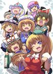  :3 animal_ears blonde_hair cat_ears chen chen_(cosplay) chibi cosplay fang hakurei_reimu hat kirisame_marisa konpaku_youmu multiple_girls one_eye_closed paw_pose remilia_scarlet ryuno saigyouji_yuyuko thumbs_up touhou yakumo_ran yakumo_yukari yakumo_yukari_(cosplay) 