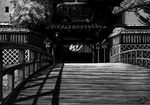 bridge building east_asian_architecture greyscale lowres monochrome no_humans scenery sen_to_chihiro_no_kamikakushi 