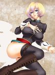  blue_eyes boots breasts covered_nipples fantasy_earth_zero highres huge_breasts solo tachibana_chata thigh_strap thighhighs 