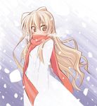  aisaka_taiga brown_eyes brown_hair highres jpeg_artifacts ogura_shuuichi scarf scarf_over_mouth snowing solo toradora! tsurime 