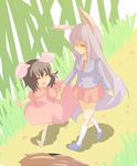  animal_ears barefoot bunny_ears inaba_tewi long_hair multiple_girls pitfall prank reisen_udongein_inaba sen1986 short_hair thighhighs touhou 