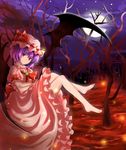  bad_id bad_pixiv_id bare_tree barefoot bat_wings crossed_arms feet full_moon hat moon night night_sky purple_hair red_eyes remilia_scarlet sky smile solo touhou tree w_rong wings 