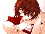  brown_eyes brown_hair jewelry karakoro lips meiko nail_polish red red_nails ring solo vocaloid 