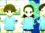  3boys animated animated_gif brown_eyes brown_hair castanets child dancing hair_bobbles hair_ornament hirasawa_yui instrument k-on! kindergarten lowres multiple_boys multiple_girls non-web_source school_uniform short_hair un_tan younger 
