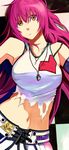  bad_id bad_pixiv_id cross heart jewelry kuro_(1968) long_hair midriff navel original pendant purple_hair solo tank_top torn_clothes very_long_hair yellow_eyes 