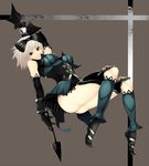  boots bow fantasy_earth_zero hair_bow polearm red_eyes short_hair simple_background smile solo spear toshi_makoto weapon white_hair 