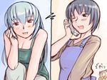  black_eyes black_hair blonde_hair casual cellphone hina_ichigo kashiwaba_tomoe long_hair multiple_girls older one_eye_closed phone red_eyes rozen_maiden silver_hair suigintou talking_on_phone tsuda_nanafushi 