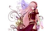  aqua_eyes headphones long_hair looking_to_the_side mamoru_(arizona) megurine_luka midriff navel open_mouth pink_hair skirt solo thighhighs very_long_hair vocaloid 