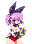  1girl ball buruma highres jyobare pointing recolor shirai_sanjirou simple_background tsubame_(jyobare) volleyball 