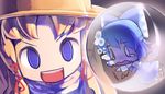  bad_id bad_pixiv_id barefoot blonde_hair blue_eyes blue_hair bow bubble chibi cirno ddal hat in_bubble moriya_suwako multiple_girls ribbon short_hair touhou wings 