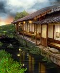  aoyagi architecture east_asian_architecture ginko house male_focus mushishi nature scenery solo 