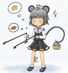  :&lt; animal_ears bad_id bad_pixiv_id basket boned_meat cheese closed_eyes dowsing_rod food grey_hair meat mouse mouse_ears mouse_tail nazrin niwa_(tat24d) solo tail touhou 