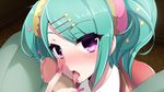 1boy 1girl artist_request blush censored character_request copyright_request fellatio game_cg green_hair hair_ornament hairclip hansel_cram martopia nail_polish oral penis purple_eyes side-b source_request star tetsubuta tongue tongue_out 