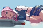  bad_id bad_pixiv_id blue_eyes gloves hair_ornament kantai_collection long_hair lying neck_ribbon on_side one_eye_closed pink_hair red_ribbon ribbon shiranui_(kantai_collection) sohin solo uniform vest white_gloves 