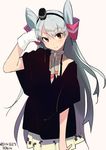  2014 amatsukaze_(kantai_collection) brown_eyes casual gloves grey_hair kantai_collection long_hair smile sohin solo two_side_up 