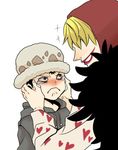  bags_under_eyes blonde_hair corazon donquixote_rocinante fur_coat hat heart_print hood hoodie kaz_(mokemoke9) lowres multiple_boys one_piece sick smile tears trafalgar_law younger 