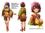  belt breasts character_profile cleavage collarbone covered_nipples from_behind full_body gargantia_contest jewelry large_breasts messy_hair midriff mole multiple_views necklace o-ring pearl_necklace purple_eyes purple_hair sandals short_hair shouhei side_slit simple_background skirt smile standing suisei_no_gargantia tears teeth underboob upper_body walking white_background 