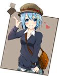  bad_id bad_pixiv_id bag blue_eyes blue_hair cabbie_hat casual fortissimo fortissimo_hair_ornament grin hair_ornament hairclip handbag hat mahou_shoujo_madoka_magica mahou_shoujo_madoka_magica_movie miki_sayaka shiina_kuro short_hair smile solo sweater 