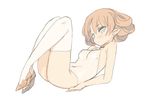  bare_shoulders blade_(galaxist) blue_eyes breasts character_request covered_navel covered_nipples earrings jewelry knees_up leotard orange_hair pointy_ears short_hair small_breasts solo thighhighs white_background white_legwear 