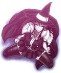  breasts cape chiba_toshirou hat kagari_ayaka large_breasts long_hair looking_at_viewer monochrome sitting skirt solo thighhighs wariza witch_craft_works witch_hat 