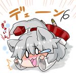  :3 animal_ears blush chibi crying crying_with_eyes_open hat inubashiri_momiji looking_at_viewer noai_nioshi open_mouth short_hair silver_hair solo streaming_tears tail tears tokin_hat touhou translation_request tripping wolf_ears wolf_tail 