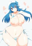  1girl areolae arin bed bikini blue_bikini blue_eyes blue_hair blue_swimsuit bra bra_lift breasts choker curvy elbow_gloves female gloves hat highres huge_breasts long_hair navel nipples pangya sitting solo swimsuit underwear wedge white_gloves wide_hips 