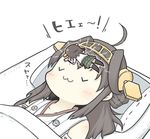  :3 ahoge bad_id bad_pixiv_id blanket brown_hair closed_eyes commentary cooling_pad detached_sleeves futon hair_bun hairband hiei_(kantai_collection) kantai_collection kongou_(kantai_collection) long_hair lying minigirl multiple_girls nontraditional_miko on_back short_hair size_difference sleeping thighhighs yuasan 