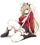  aiguillette amagi_brilliant_park boots bow breasts brown_eyes brown_hair cross-laced_footwear gun hair_bow lace-up_boots large_breasts long_hair looking_at_viewer ponytail rifle sento_isuzu solo suzuha_suzu thighhighs weapon white_legwear zettai_ryouiki 