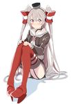  amatsukaze_(kantai_collection) bad_id bad_pixiv_id blush grey_hair kantai_collection long_hair pinch_(nesume) purple_eyes sitting solo two_side_up uniform very_long_hair 